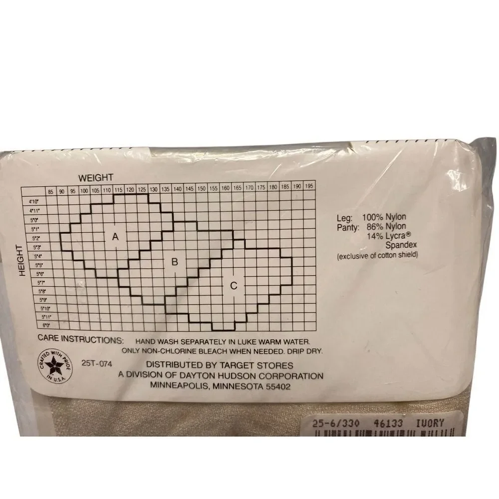Target Control Top Pantyhose Ivory Size C Reinforced Sandalfoot Cotton Shield